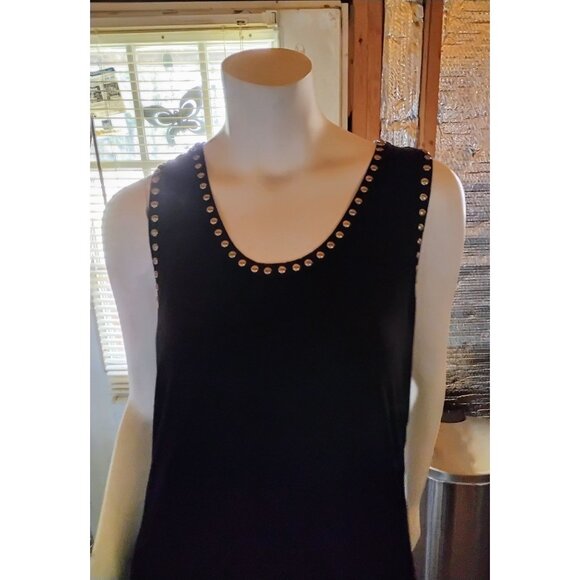 Premise Dresses Black Sleeveless Studded Scoop Neck Rayon Blend Dress PX Petite - Picture 5 of 6